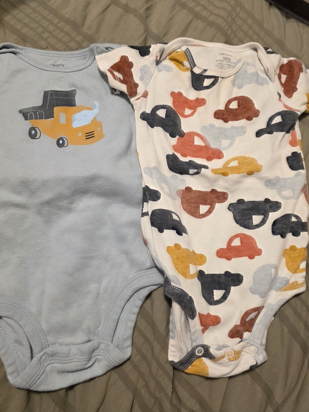 Carter's Light Blue and Multi-Color Car Print Baby Bodysuits